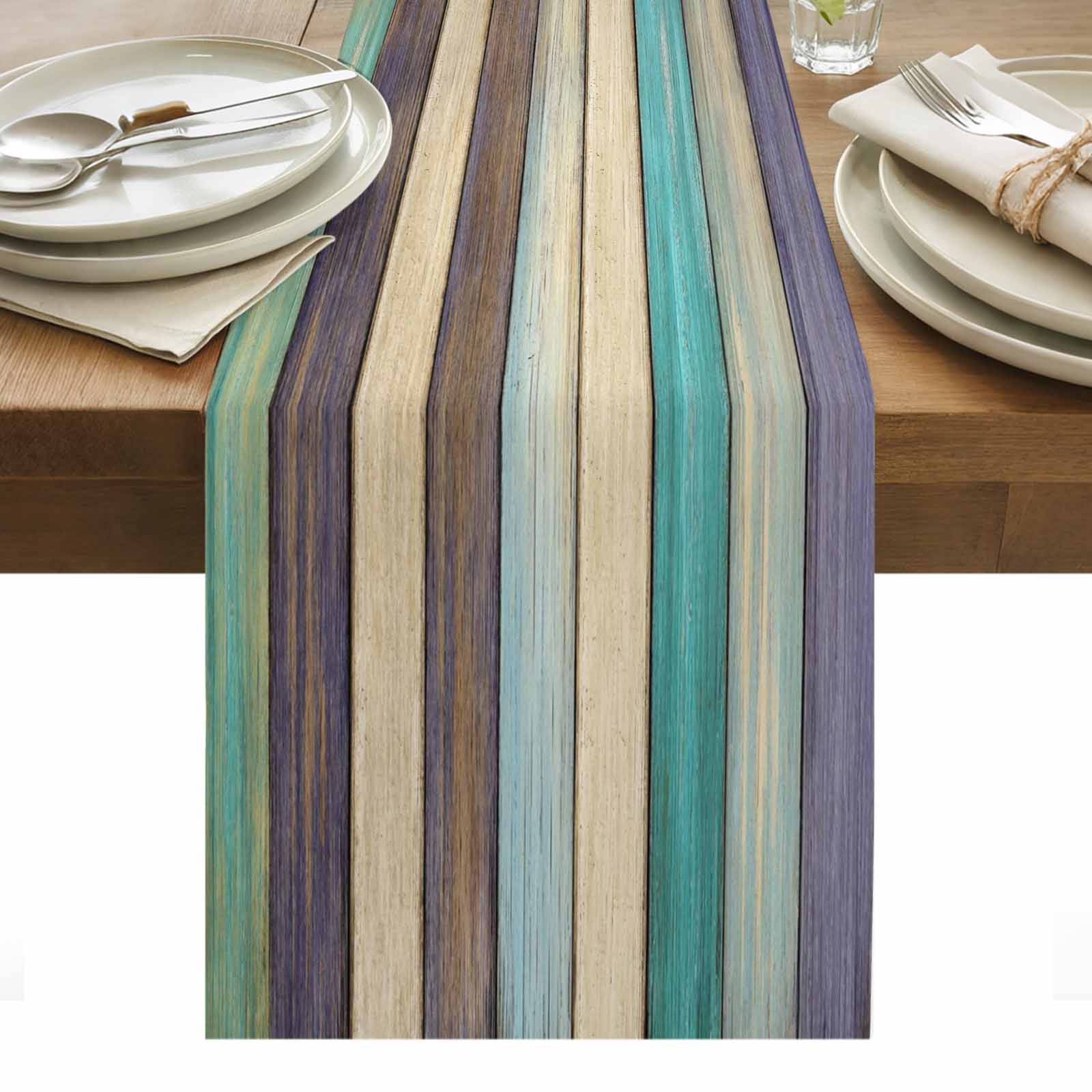 Brown Teal Home Table Runner - 72 Inch Long, Kitchen Dining Table ...