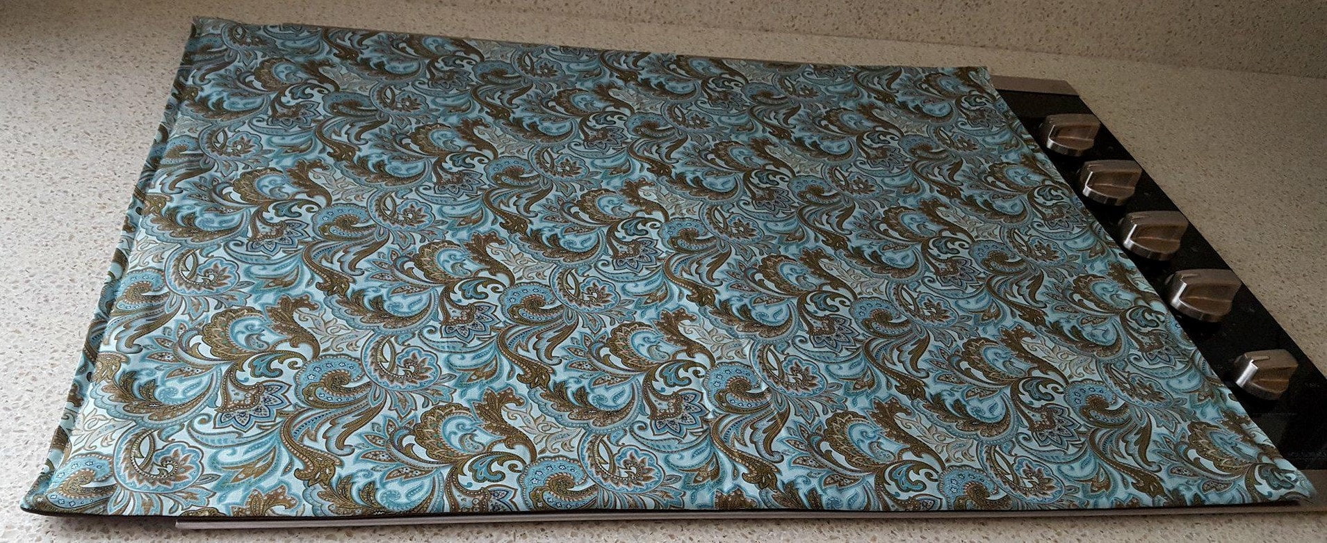 Brown & Teal Paisley Cover and Protector for Flat Stove Top by Penny's Needful Things