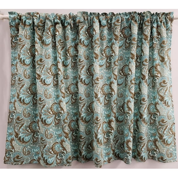 Brown & Teal Paisley Curtain Panels by Penny's Needful Things (Set of 2) 45 Inch Long UNLINED