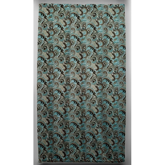 Brown & Teal Paisley French Door Curtain Panel with Tie Back (Double Sided)