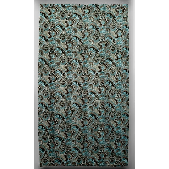 Brown & Teal Paisley French Door Curtain Panel with Tie Back (Unlined)