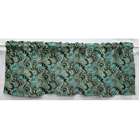 Brown & Teal Paisley Valances by Penny's Needful Things (Two Valance Panels 12 inches Long UNLINED)