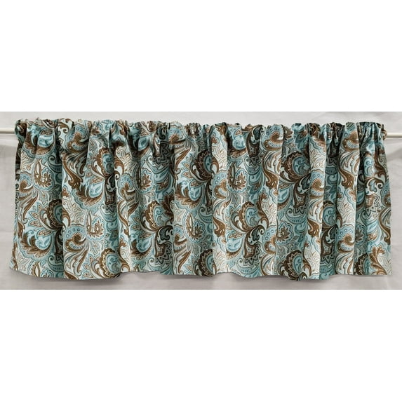 Brown & Teal Paisley Valances by Penny's Needful Things (Two Valance Panels 15 inches Long UNLINED)