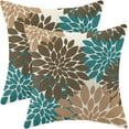 thumbnail image 1 of Brown Teal Pillow Covers 16x16 Inch Set of 2 Coffee Colored Dahlia Floral Decor Throw Pillows Summer Modern Geometry Flower Outdoor Decorative Cushion Cases for Sofa Couch Bed Decorations, 1 of 6