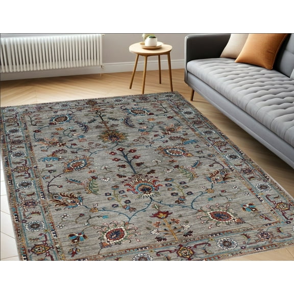 Brown  Teal Premium Handwoven Pure Wool Sultani Rug, 5ft 8in x 7ft 8in