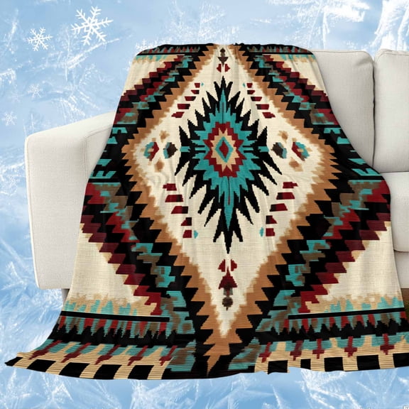 Brown Teal Red Boho Cooling Blanket,Lightweight Breathable Summer Throw Blanket with Double Sided Cold Effect,Southwestern Geometric Art Vintage Picnic Blankets Bed Sheet for Hot Sleepers 30"x40"