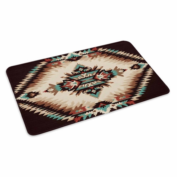 Brown Teal Red Boho Doormat Outdoor Entrance 16"x24", Ethnic Vintage Geometric Abstract Absorb Moisture Dirt Door Mats, Non-Slip Rubber Backing Floor Mats Indoor, Low-Profile Front Door Rugs