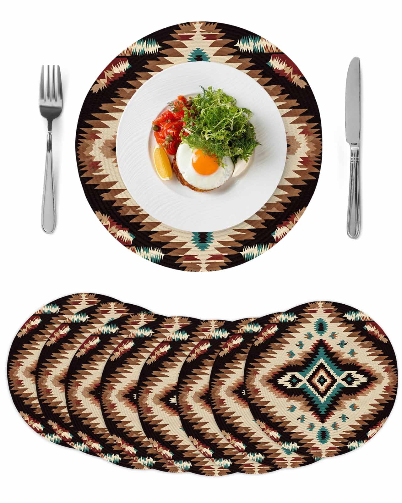 Brown Teal Red Boho Round Placemats Set of 8 for Dinning Tables,Heat ...