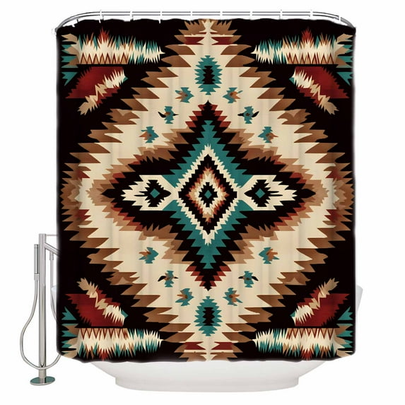 Brown Teal Red Boho Shower Curtains for Bathroom Waterproof Fabric Bath Curtains Decor Bath Tub Curtain Southwestern Vintage Geometric Art Decorative Shower Curtain Sets with 12 Hooks, 72x72 Inch