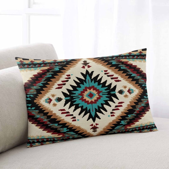 Brown Teal Red Boho Throw Pillow Cover, Pillowcase Protectors with Zipper, Breathable Decorative Lumbar Pillow Case Cover, Southwestern Geometric Art Vintage Pillow Shams for Couch Sofa 12x20Inch