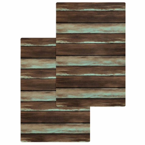 Brown Teal Wooden Kitchen Dish Towels for Drying Dishes Set of 2, Vintage Farmhouse Retro Art Waffle Weave Microfiber Hand Tea Bathroom Towels Quick Dry & Absorbent Towel 15.7x23.6
