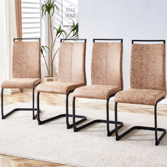 Brown Technology Cloth - High Back Comfort Seating - Dining Room and Kitchen Use - Floor Protection with Anti - Slip Pads