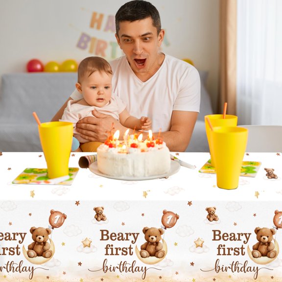 Brown Teddy Bear 1st Birthday Tablecloths 3 Pack Large Disposable Waterproof Rectangular Covers