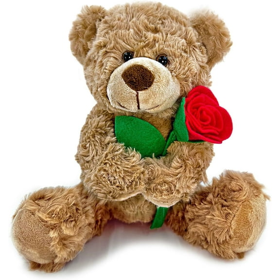 Brown Teddy Bear Plush with Rose Cute Stuffed Animal for Girlfriend Mom Anniversary Valentines Birthdays Gifts 12''