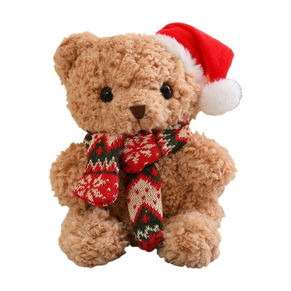 Brown Teddy Bear Stuffed Animal, 9.05" Cute Stuffed Animals Plush Toy with Christmas Hat, Soft and Huggable Teddy Bear Plush Toys for Girls and Boys, Decorations, Party Favors