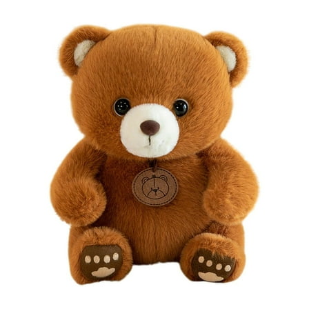 Brown Teddy Bear Stuffed Animal for Girls and Boys, Soft Stuffed Animals Plush Toys Pillow, Cute Badge Teddy Bear Plush Toys, 10in
