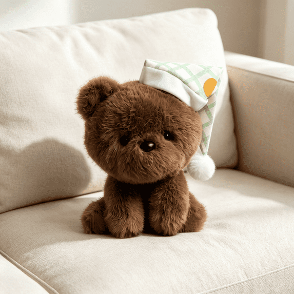 Brown Teddy Bear Stuffed Animal with Green Plaid Sleeping Cap, 1 Pack, Soft Plush Toys
