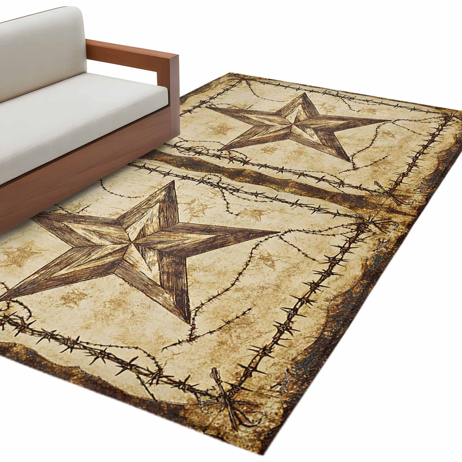 Brown Texas Star Country 3'x5' Washable Rug, Western Stars Retro Non ...