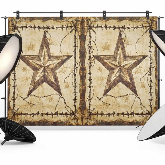 Brown Texas Star Country Backdrop for Photoshoot, Photography Photo Studio Background Wall Backdrop, Western Stars Retro Back Drop Banner Panel for Portraits Wedding Party Live Streaming Decor 8x6Ft