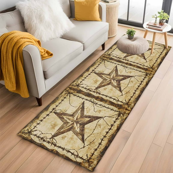 Brown Texas Star Country Kitchen Runner Rug 2x6 Washable Runners for Hallway Non Slip Western Stars Retro Large Area Rug Indoor Floor Carpet for Bathroom Laundry Entryway Bedroom Living Room