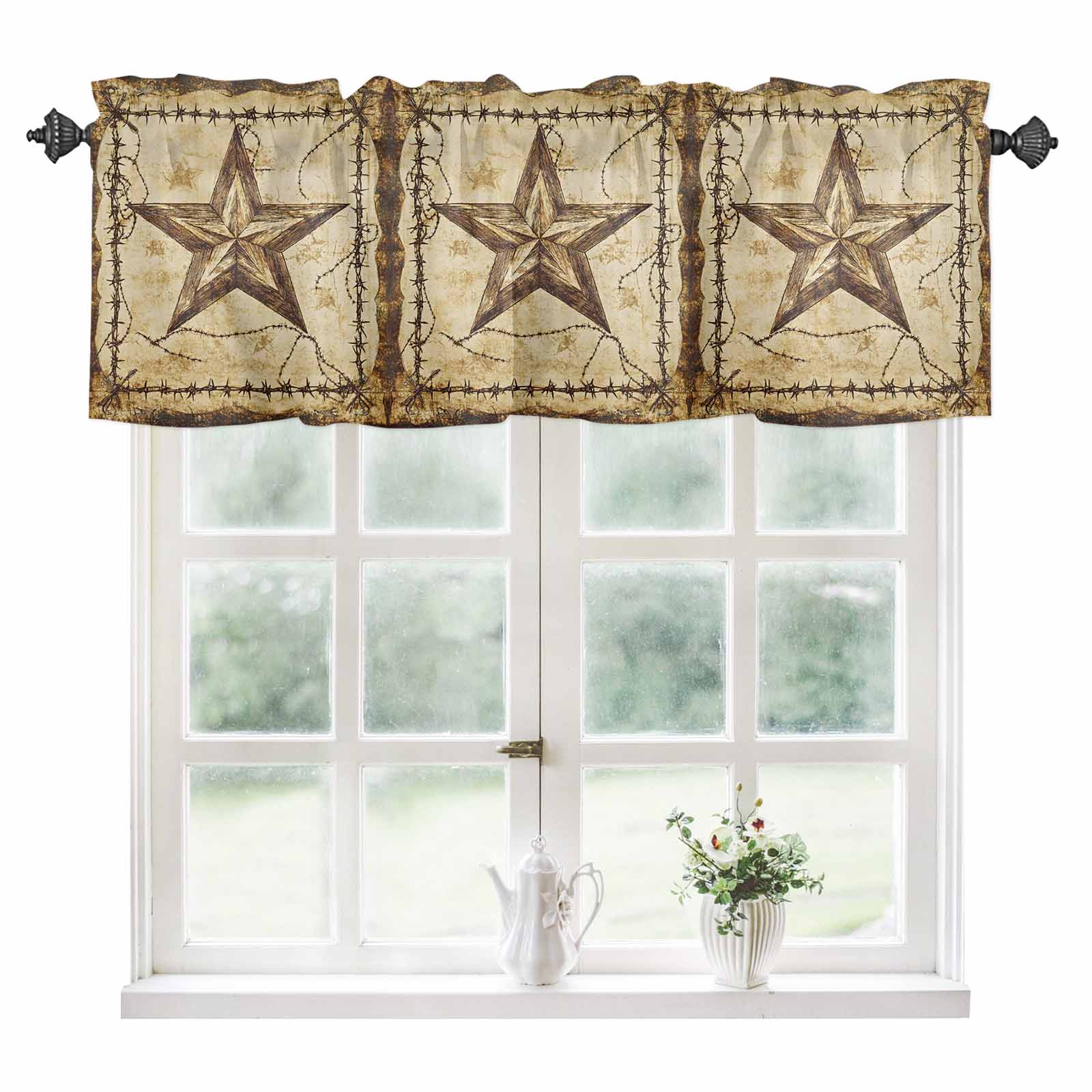 Brown Texas Star Country Kitchen Valances for Windows 60x18 Inch
