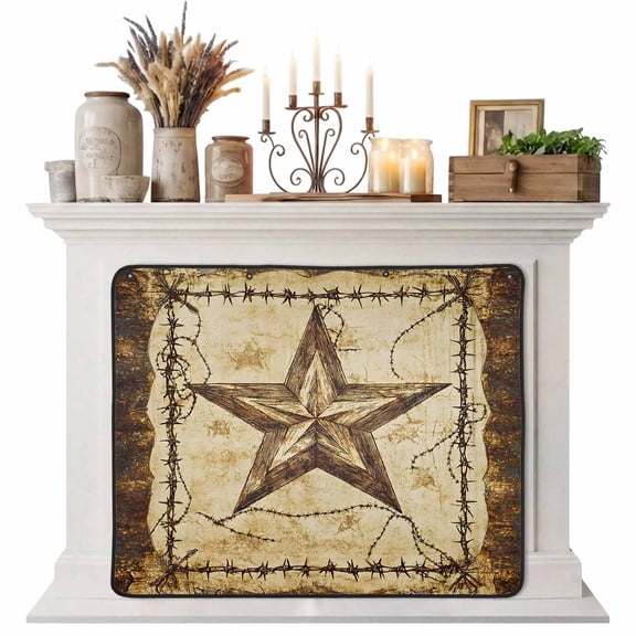 Brown Texas Star Country Magnetic Fireplace Cover, Fireplace Draft Blocker, Western Stars Retro Fireplaces Blanket for Heat Loss/Cold Air, Fireplaces Draft Stopper Cover for Inside 51"x39"