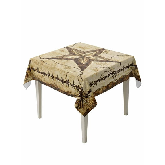Brown Texas Star Country Table Cloth, Western Stars Retro Waterproof Tablecloth for Square Tables, Reusable Washable Fabric Table Cover for Restaurant Kitchen Dining Tables 54"x54"