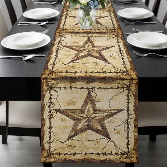 Brown Texas Star Country Table Runner 48 Inches Long, Western Stars Retro Kitchen Coffee Dining Table Decoration for Home Party Birthday Wedding Home Decor 13x48 Inches