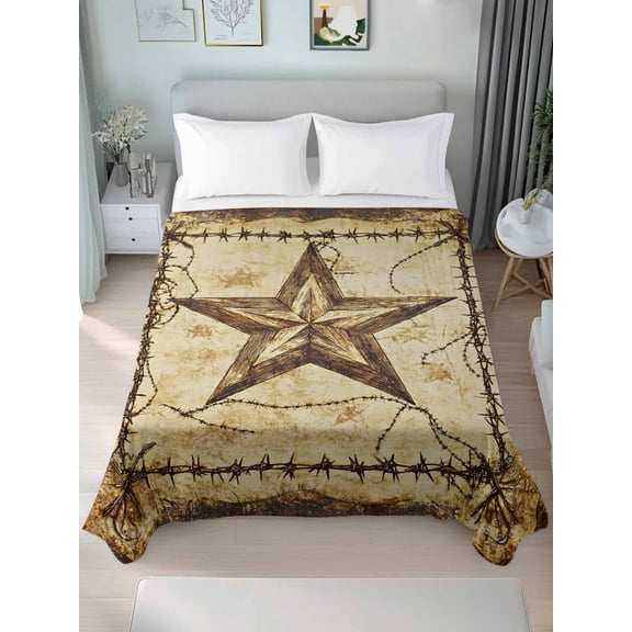 Brown Texas Star Country Twim Size Flat Sheet, Wrinkleproof & Fadeproof Cooling Flat Bed Sheet Only, Western Stars Retro Breathable Soft Bedding Top Sheets 66 x 96 Inches