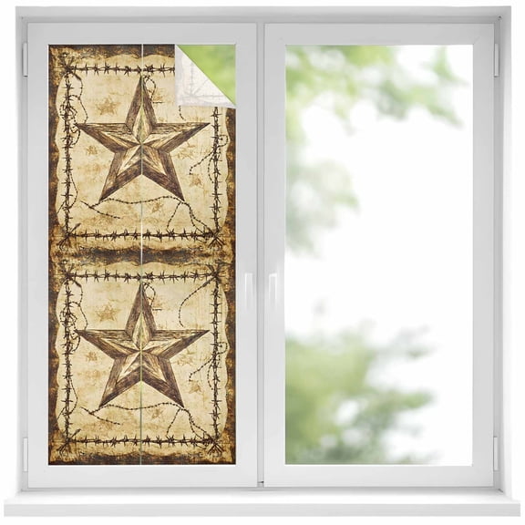 Brown Texas Star Country Window Privacy Film, Western Stars Retro Static Cling UV Sun Blocking Heat Control Window Tint Day and Night, Non-Adhesive One Way Windows Privacy Cover 17.7''x39.3''