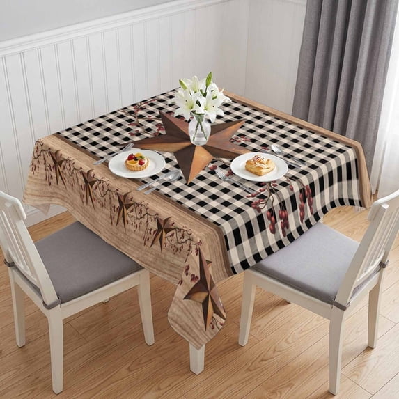 Brown Texas Star Retro Table Cloth Waterproof Tablecloths, Country Star Buffalo Plaid Wooden Tablecloth Dining Table Cover for Kitchen Party Tabletop Outdoor, Square Tablecloth 54x54 Inch