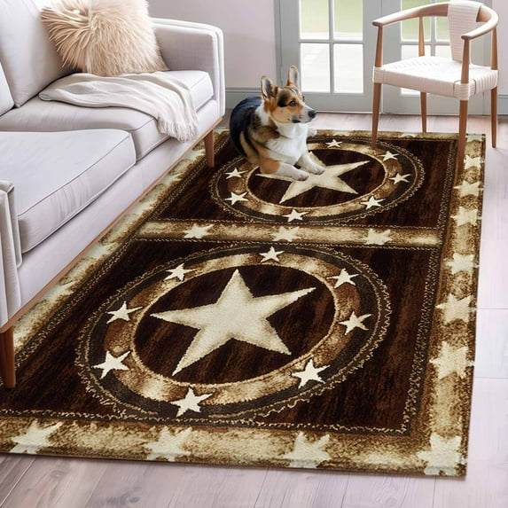 Brown Texas Star Western Area Rug 4x6 Washable Rug Non Slip Country Retro Wooden Large Area Rug Indoor Floor Carpet for Entryway Bedroom Kitchen Living Room Home Office Dining Room Nursery