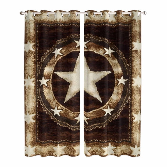 Brown Texas Star Western Kitchen Curtains 84 Inch Length, Country Retro Wooden Grommet Top Bedroom Living Room Curtains, Light Filtering Cafe Curtain Drapes 2 Panels Set 84''x84''