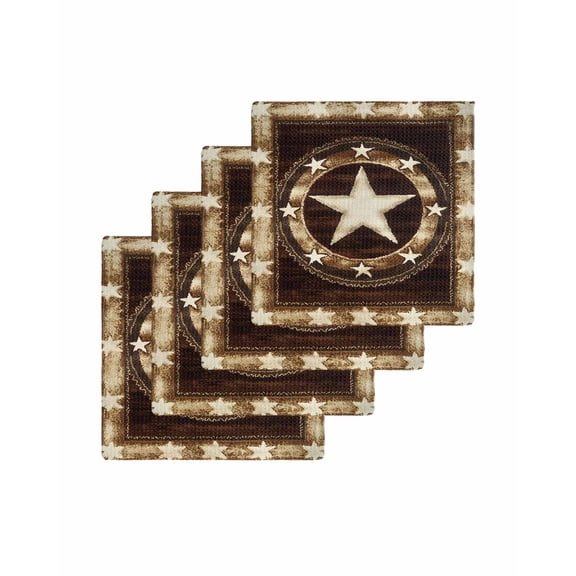 Brown Texas Star Western Kitchen Dish Towels for Drying Dishes Set of 4, Country Retro Wooden Waffle Weave Microfiber Terry Hand Tea Bathroom Towels Quick Dry & Absorbent Towel 12x12