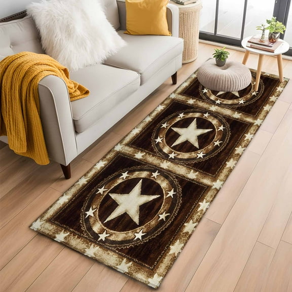 Brown Texas Star Western Kitchen Runner Rug 2x6 Washable Runners for Hallway Non Slip Country Retro Wooden Large Area Rug Indoor Floor Carpet for Bathroom Laundry Entryway Bedroom Living Room