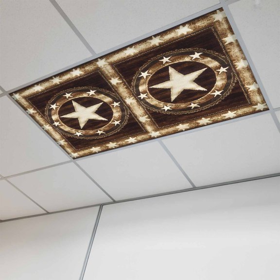 Brown Texas Star Western Magnetic Fluorescent Light Covers for Ceiling Lights 2 x 4 Feet, Country Retro Wooden Office Classroom Kitchen Drop Ceiling Light Covers Lighting Filters Shade Panel 1 Pack