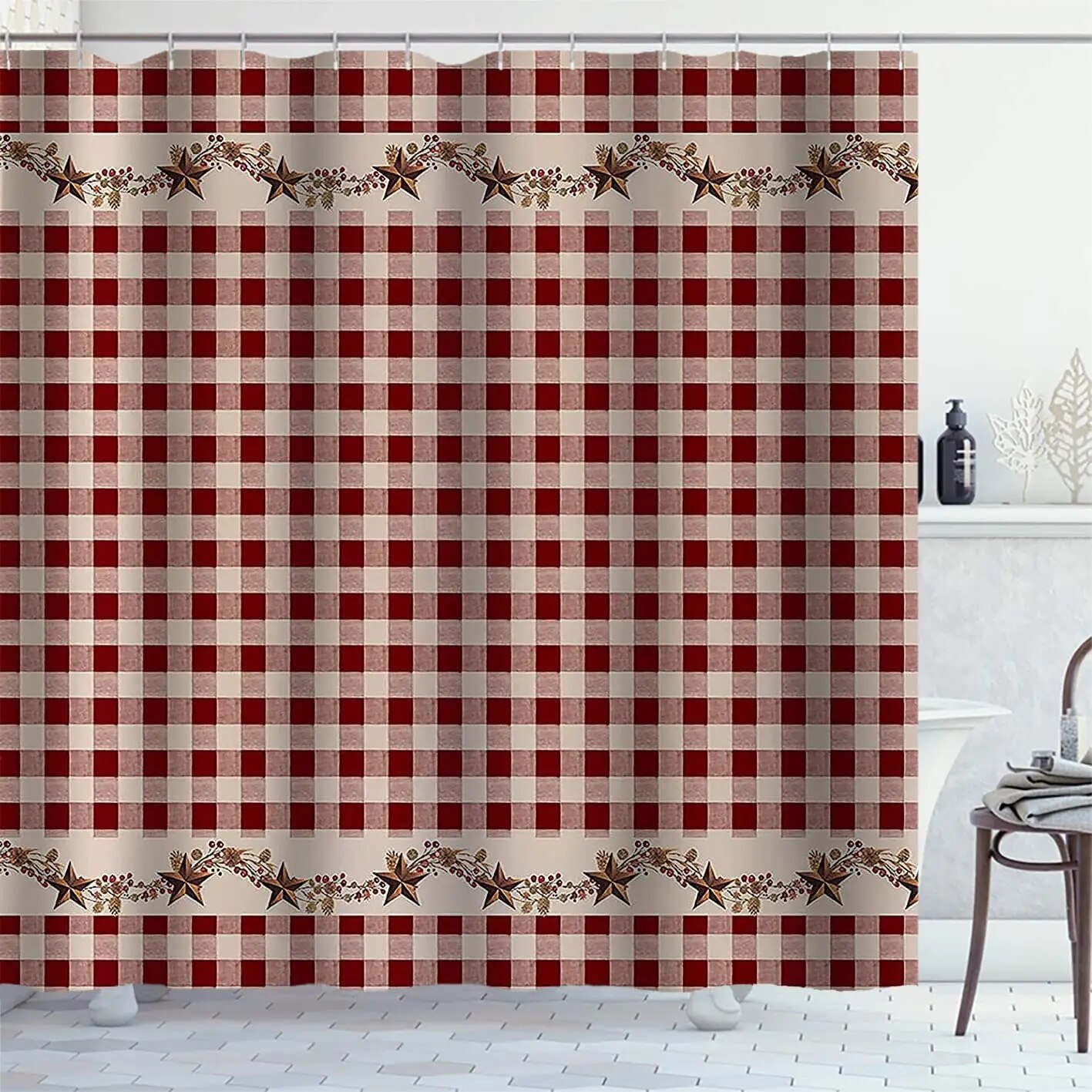 QZJDX Christmas Tree Shower Curtain – Pine Forest Western Decor Bath Curtain | 70x70 Inches Polyester