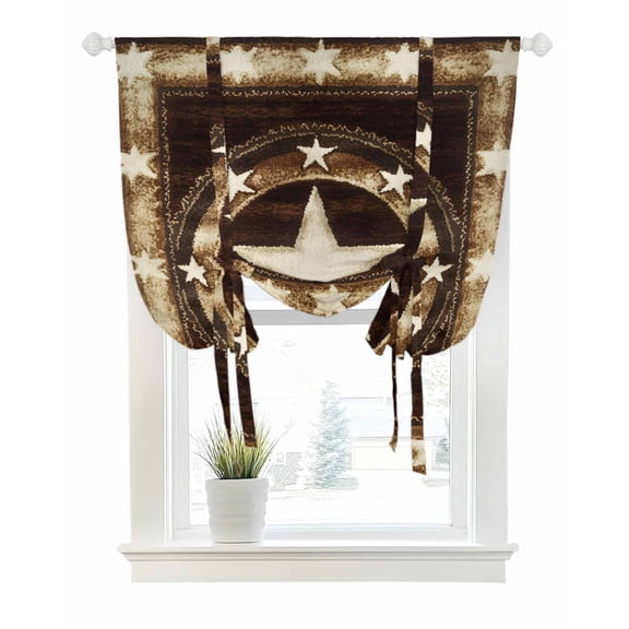 Brown Texas Star Western Tie Up Curtains for Window, Thermal Insulated Balloon Shade Adjustable Rod Pocket Curtains Valance Panels for Kitchen Bathroom Cafe 42 x 45 Country Retro Wooden