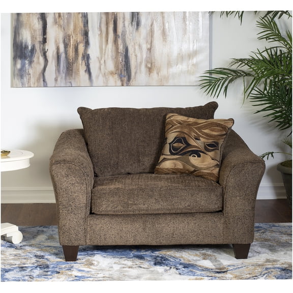 Brown Textured Fabric Pillowback Arm Chair with Accent Pillow, Comfortable Upholstered Accent Chair for Living Room