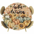 thumbnail image 1 of Brown Thanksgiving Pumpkin Round Tablecloth 55-60 Inch Round Fitted Table Cloth with Elastic Edge, Fall Sunflowers Maple Retro Plaid Waterproof Table Cover Protector for Outdoor Picnic Party Dining, 1 of 6