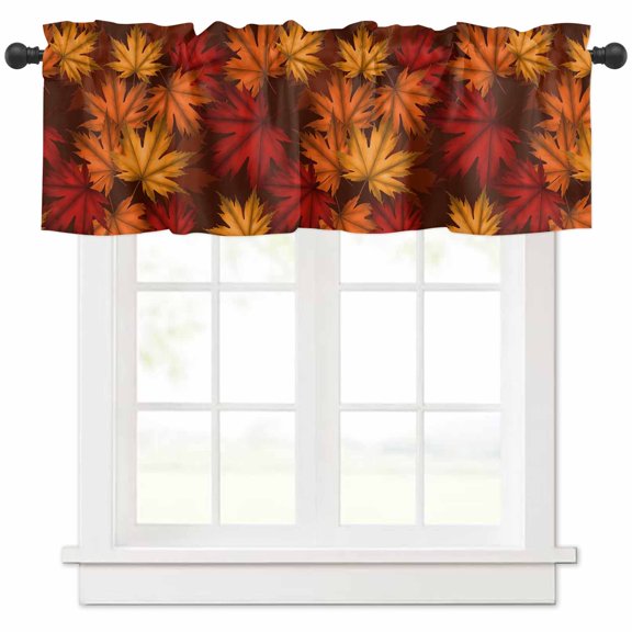 Brown Thanksgiving Valances for Windows Farmhouse Kitchen Curtains Valances Rod Pocket Valance Curtains for Kitchen Windows Fall Maple Leaves Farmhouse Vintage Window Valances for Bathroom 42"x12"