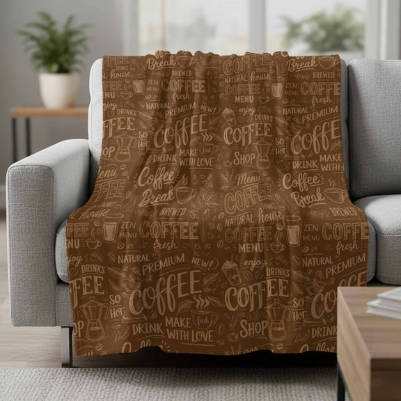 Brown Theme Fleece Throw Blanket Modern Bread Coffee Pot Milk Drink Minimalist Ultra Soft Fuzzy Cozy Flannel Throw Blanket for Couch Sofa Bed Car Travel, Ideal Gifts 30x40 Inches