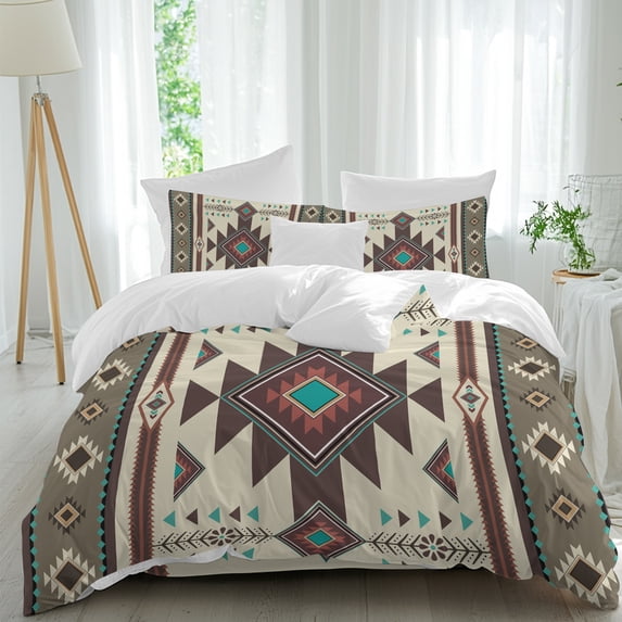 Brown Theme Pattern Duvet Cover Set Queen Size, Retro Bohemian Square ...