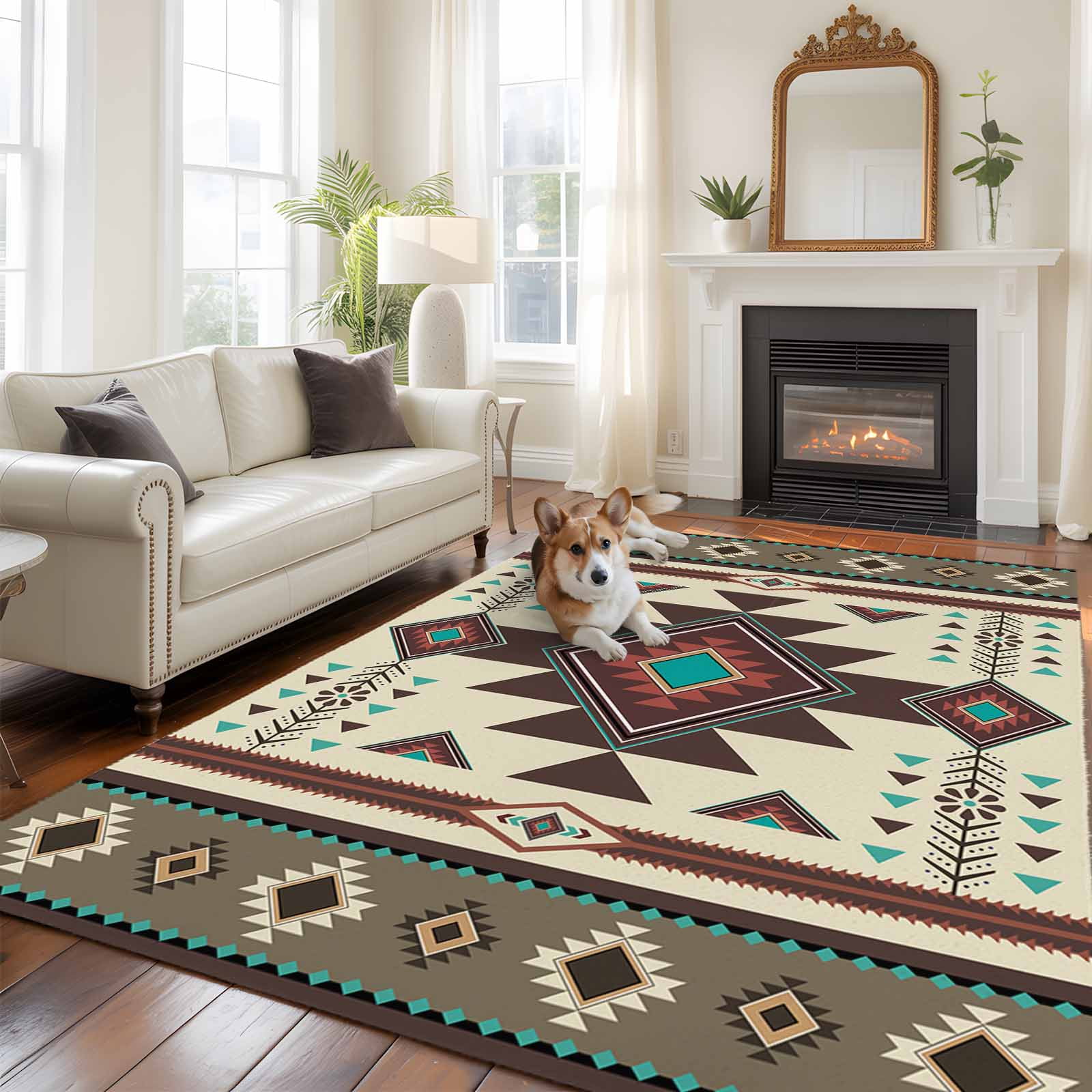 Brown Theme Pattern Large Area Rugs 5x8 ft Retro Bohemian Square ...