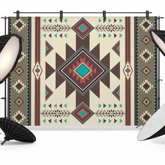 Brown Theme Pattern Photography Backdrop 8x6FT, Retro Bohemian Square Abstract Geometric Photo Backdrops, Background for Photography Studio Photo Studio Background, Back Drop for Photoshoot