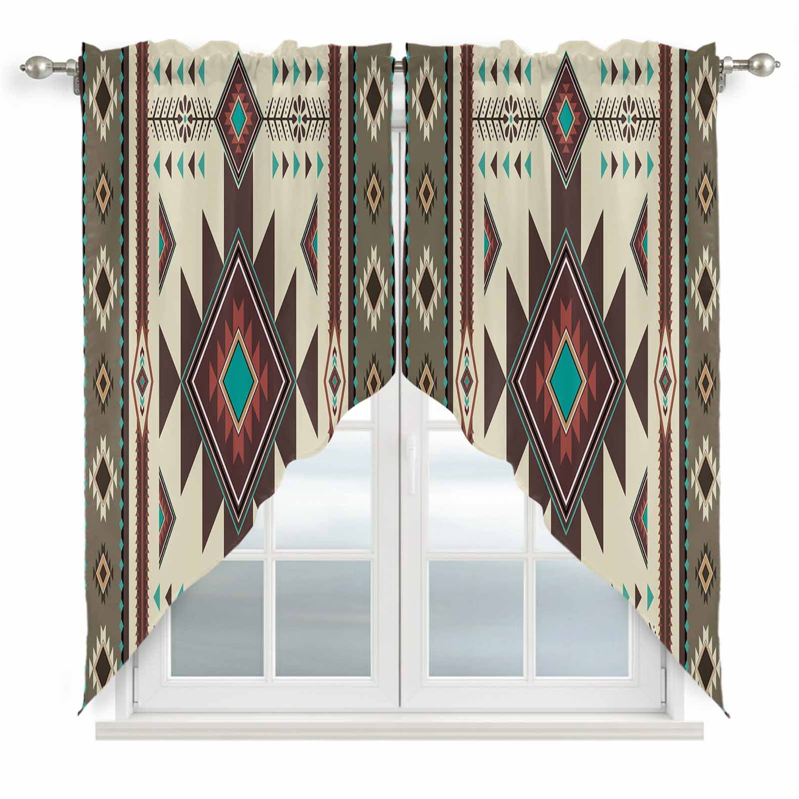 Brown Theme Pattern Swag Curtain Valance for Window 2 Panels Retro ...