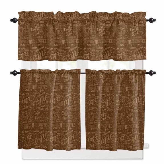 Brown Theme Window Curtains Valance Set of 3 Modern Bread Coffee Pot Milk Drink Minimalist Rod Pocket Small Kitchen Curtain, Soft Window Treatment for Bedroom Party Holiday Decor