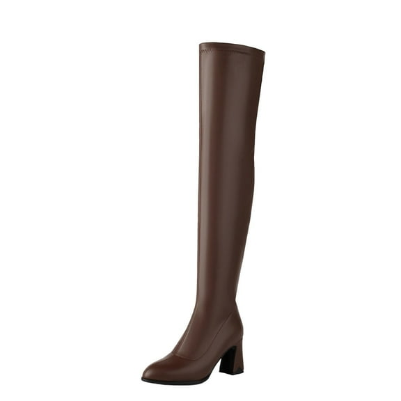 Brown Thick Heel Platform Over The Knee Long Boots Women Casual Fall Winter Fashion Versatile Sweet Cool Style