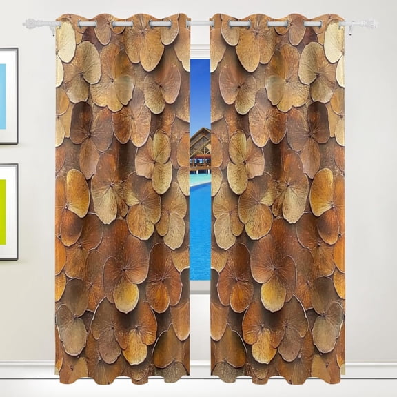 Brown Three Leaf Blackout Curtains for Living Room Bedroom 55W x 72/84L Insulated Window Drapes 2 Panels