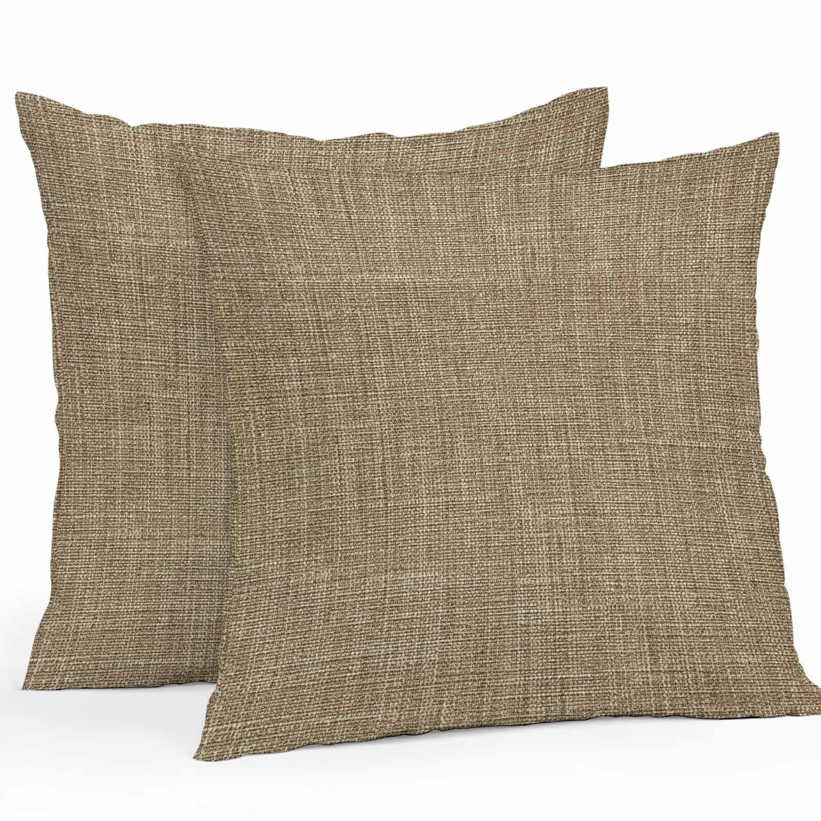 Brown Throw Pillow Covers 20x20 Inch Set of 2, Farmhouse Burlap Solid Beige Color Modern Linen Texture Waterproof Outdoor Pillow Covers, Decorative Cushion Pillowcases for Couch, Sofa, Bed, Patio